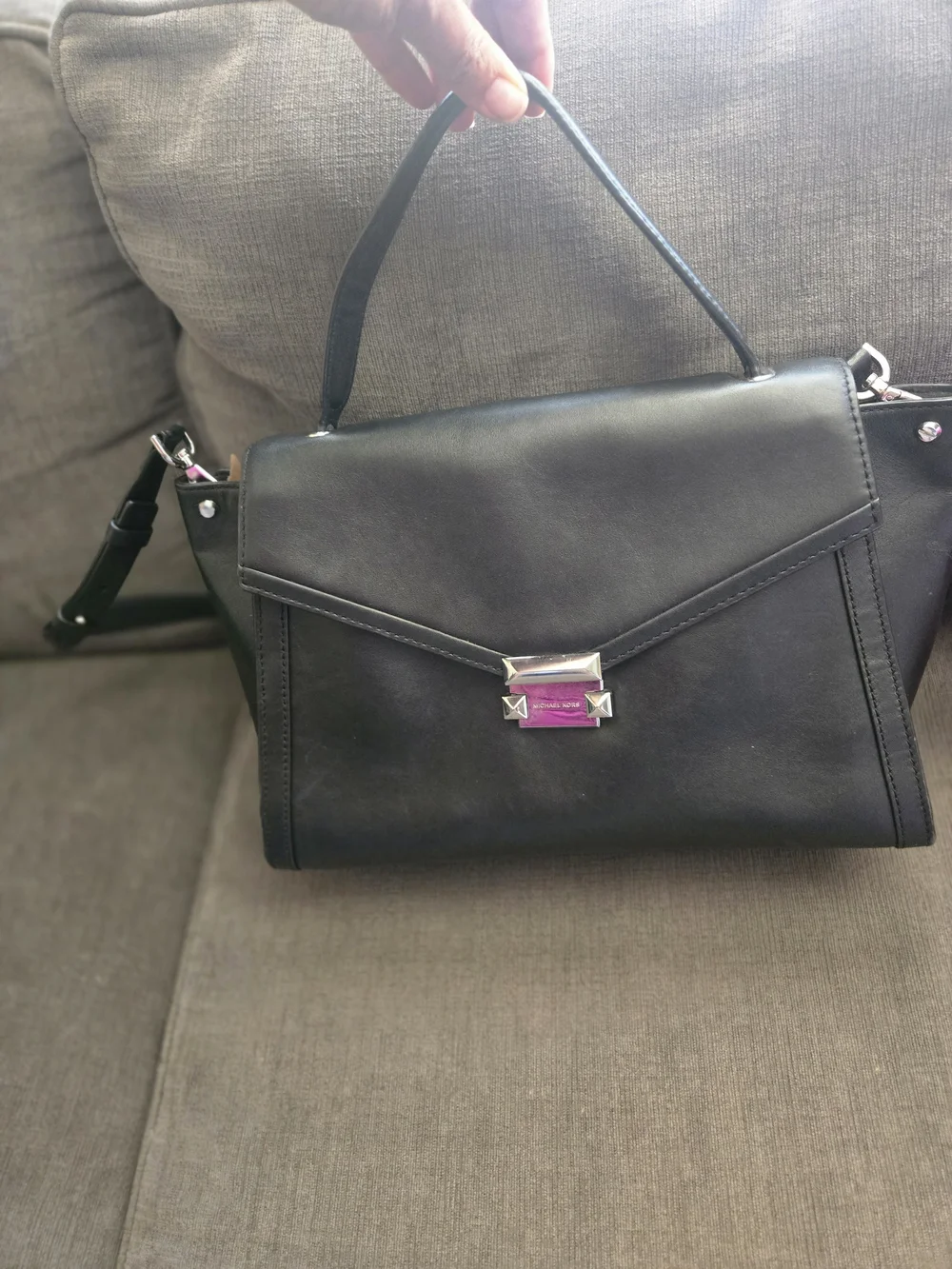 Michael Kors Black Satchel with Silver-Tone Hardware
